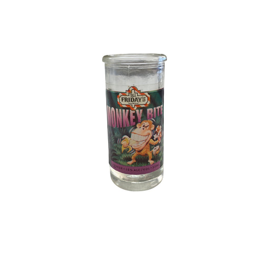 TGI Fridays Monkey Bite Glass Jar 2.5 Oz Clear Glass Shot Size Collectible Novelty Barware