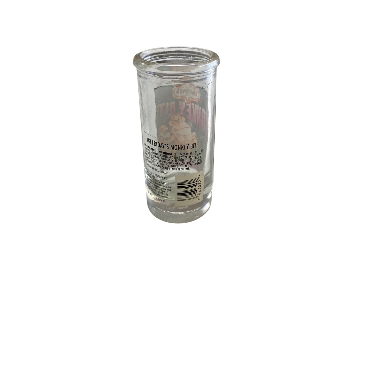 TGI Fridays Monkey Bite Glass Jar 2.5 Oz Clear Glass Shot Size Collectible Novelty Barware