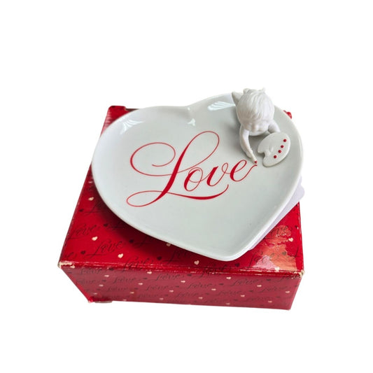 Avon 1984 Cupids Message Heart-Shaped Porcelain Dish Original Box