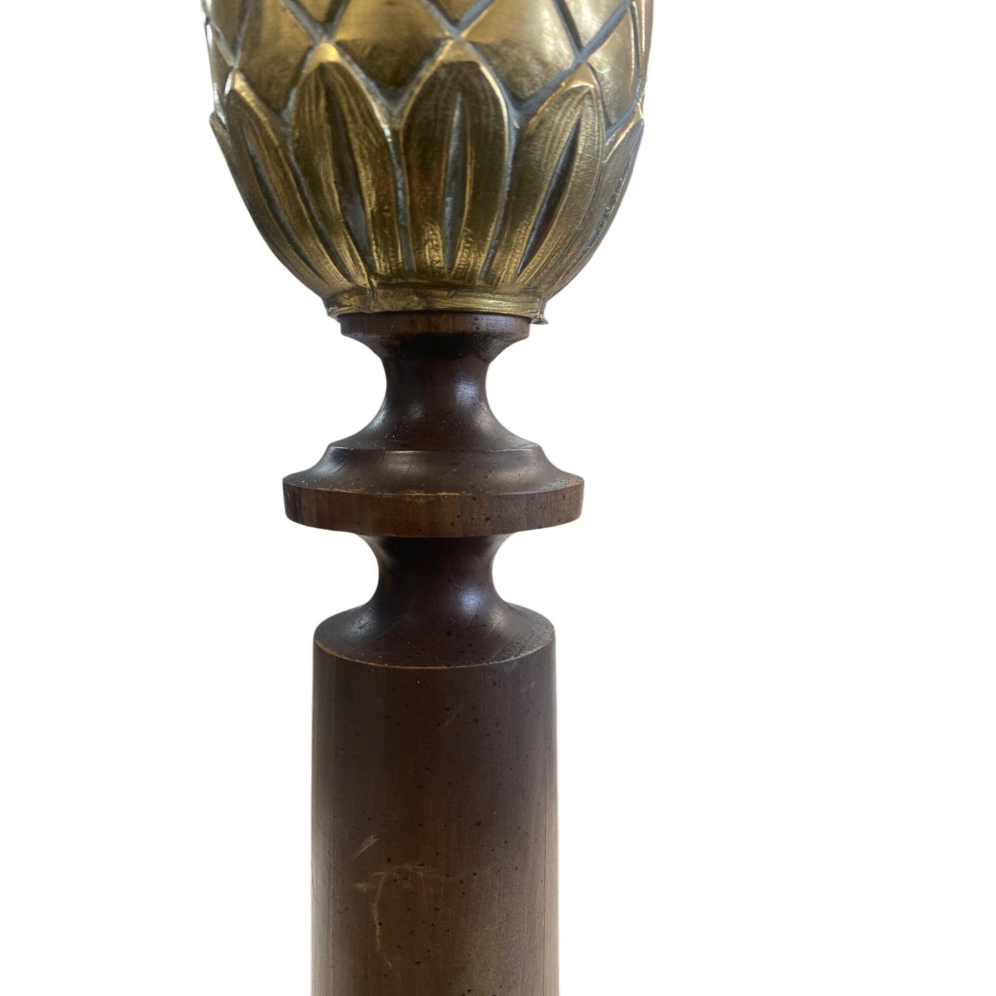 Vintage Mid-Century Pineapple Table Lamp Brass & Wood 35.5”Tall Lamp With Harp & Finial Accent