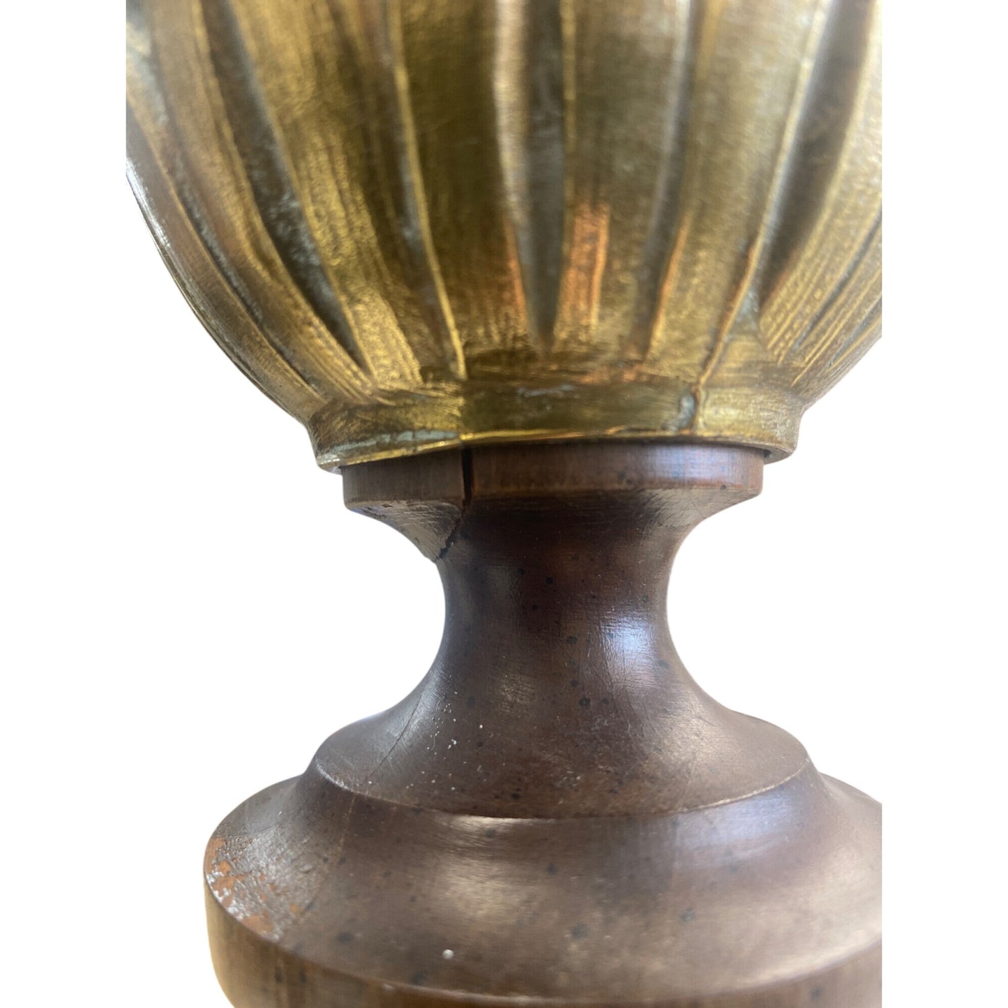 Vintage Mid-Century Pineapple Table Lamp Brass & Wood 35.5”Tall Lamp With Harp & Finial Accent