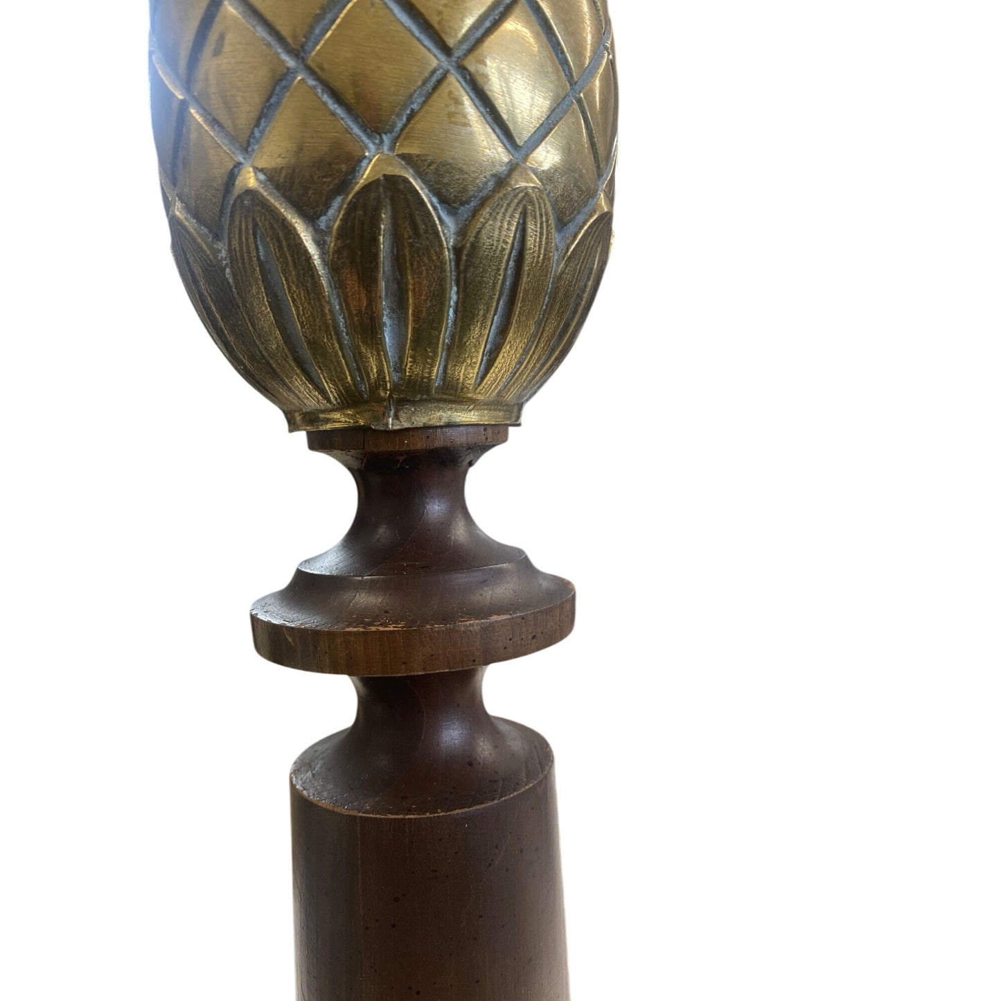 Vintage Mid-Century Pineapple Table Lamp Brass & Wood 35.5”Tall Lamp With Harp & Finial Accent