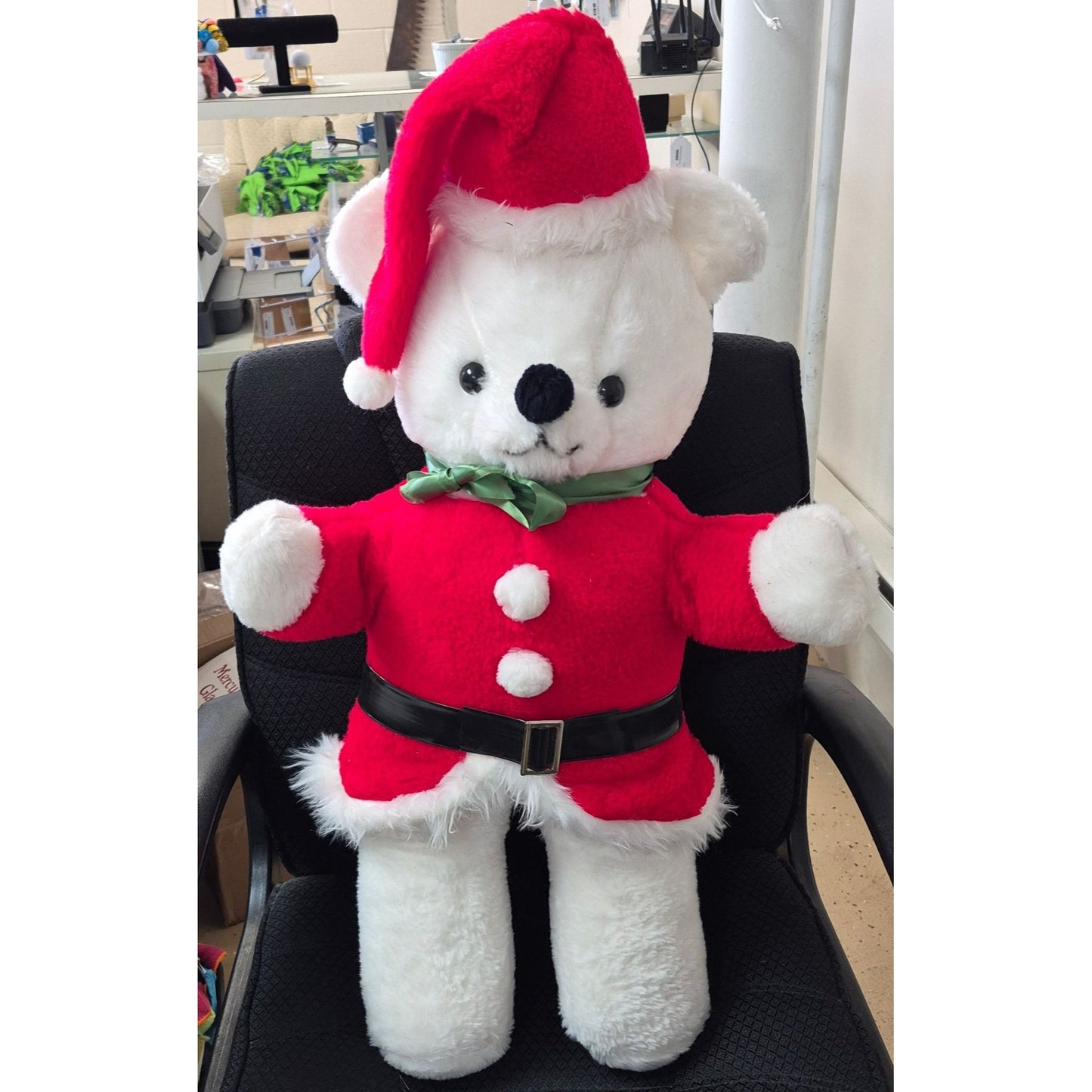Large Plush Santa Bear With Hat & Belt - Soft & Festive Holiday Decoration