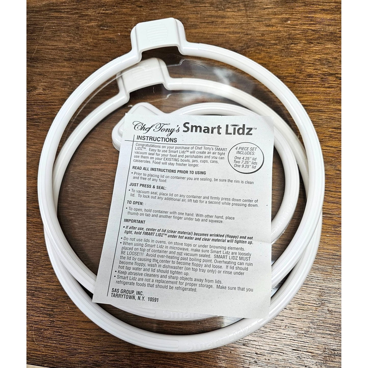 Chef Tonys Smart Lidz Clear & White 3-Piece Set Silicone Seal Lids Bowl Covers