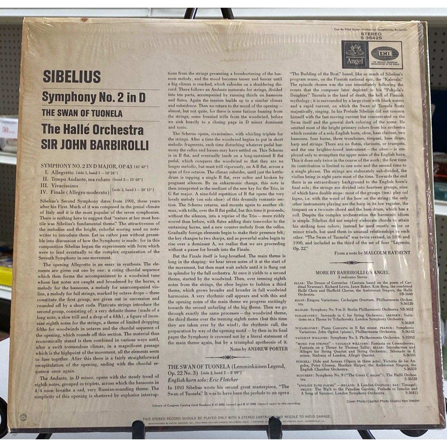 Sir John Barbirolli Angel Stereo Vinyl LP Sibelius Symphony No. 2 In D The Swan Of Tuonela The Hallé Orchestra