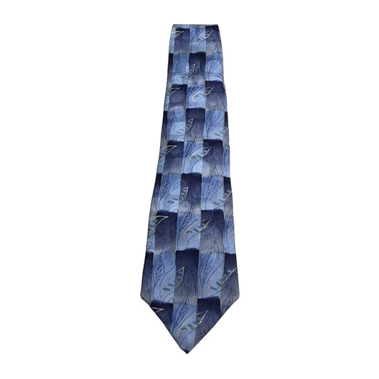 J. Garcia Silk Tie Collection Seventeen Mens Blue Leaf Pattern Necktie 65"