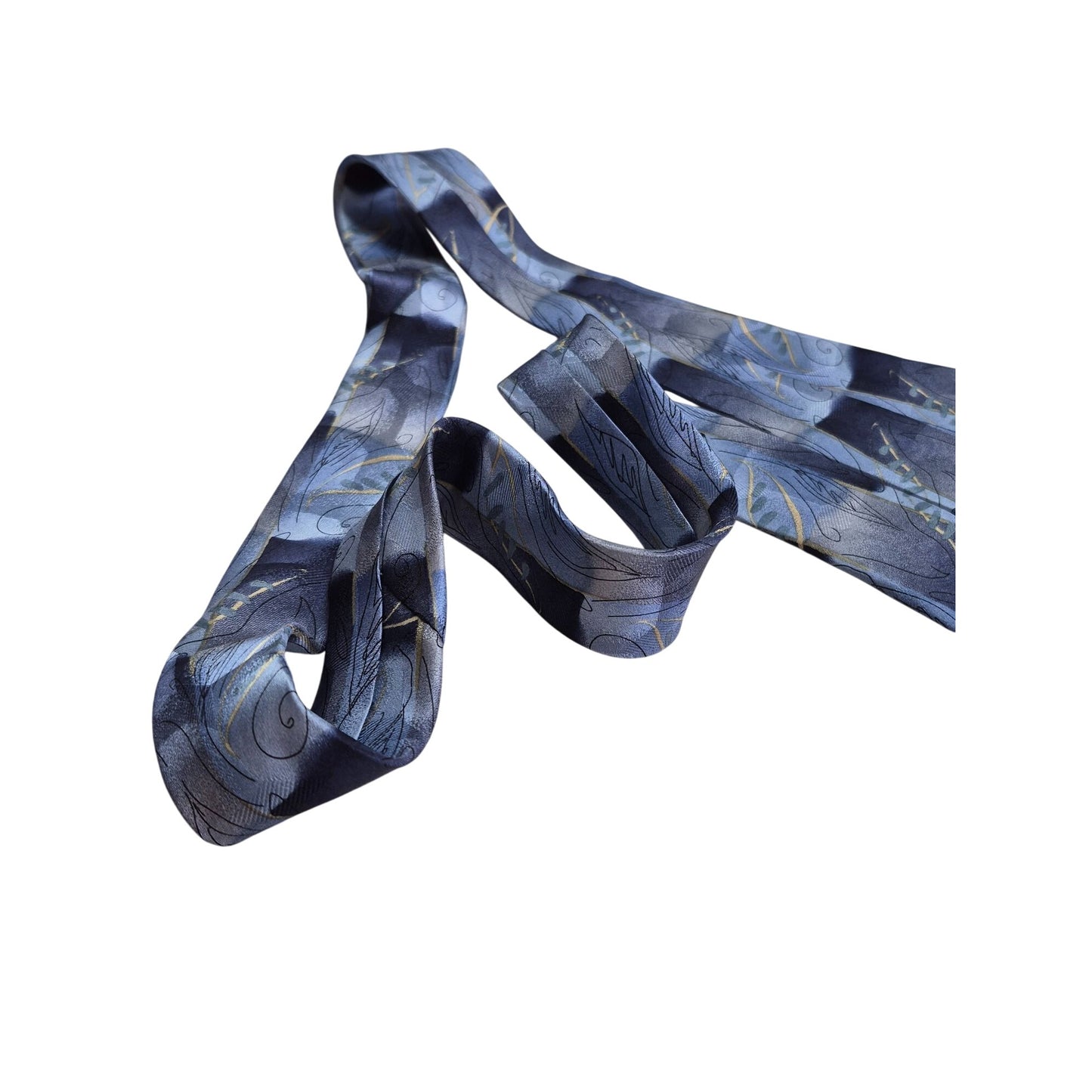 J. Garcia Silk Tie Collection Seventeen Mens Blue Leaf Pattern Necktie 65"