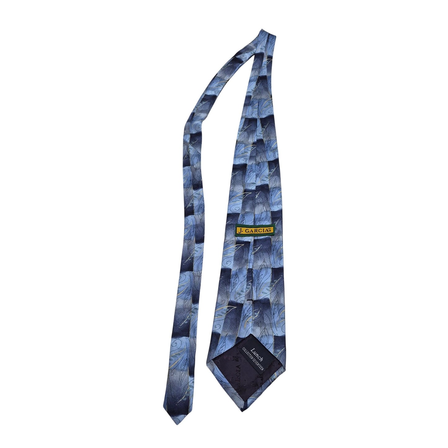 J. Garcia Silk Tie Collection Seventeen Mens Blue Leaf Pattern Necktie 65"