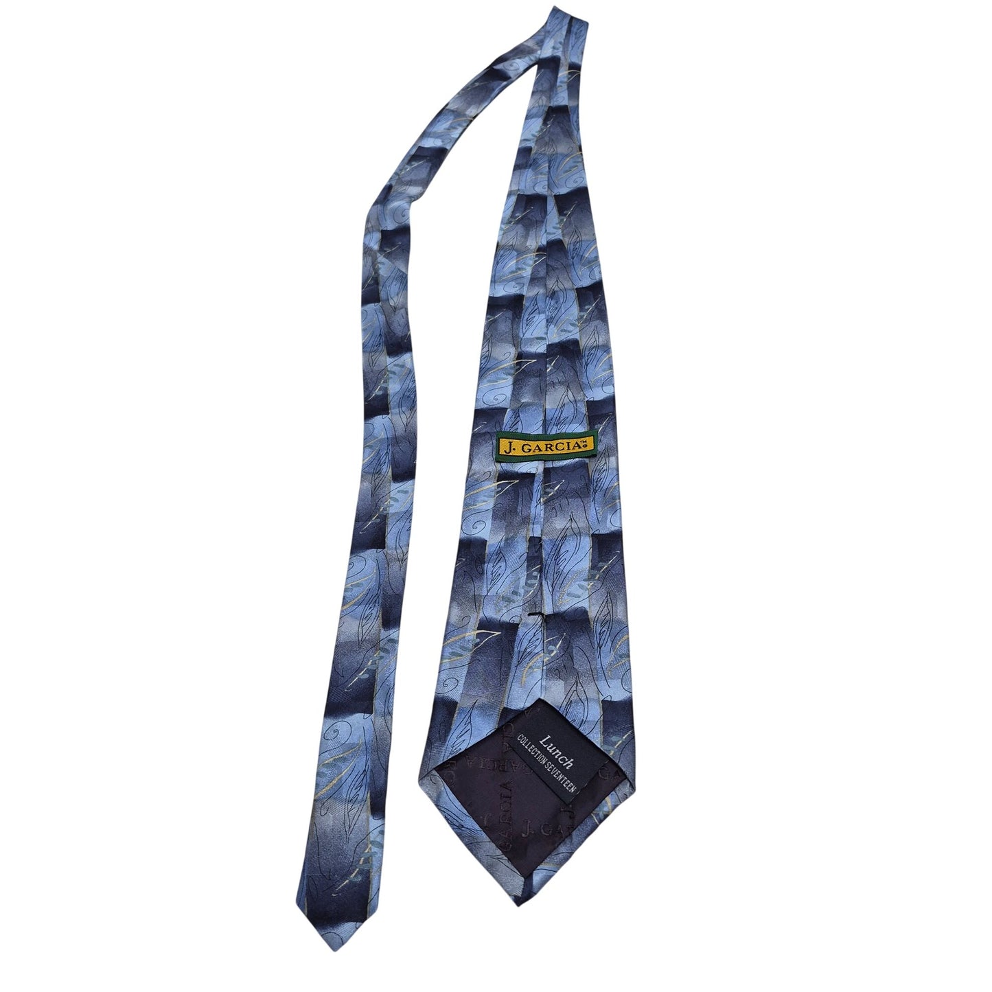 J. Garcia Silk Tie Collection Seventeen Mens Blue Leaf Pattern Necktie 65"