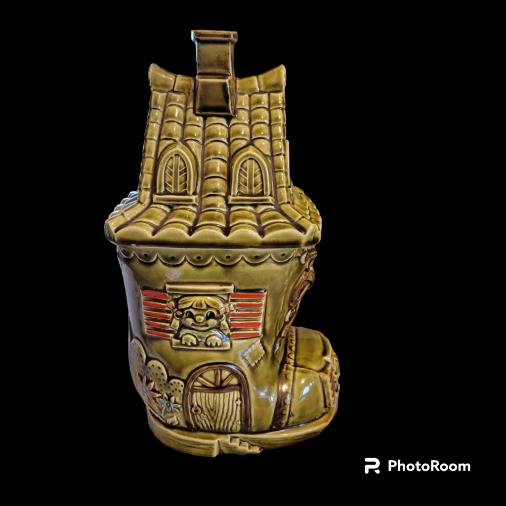 Vintage Cookie Jar Canister Nursery Rhyme Old Woman Who Lived in a Shoe Japan