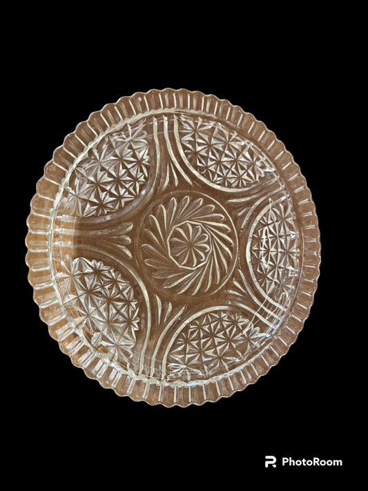 Vintage Cut Crystal Serving Platter Glass dish Plate