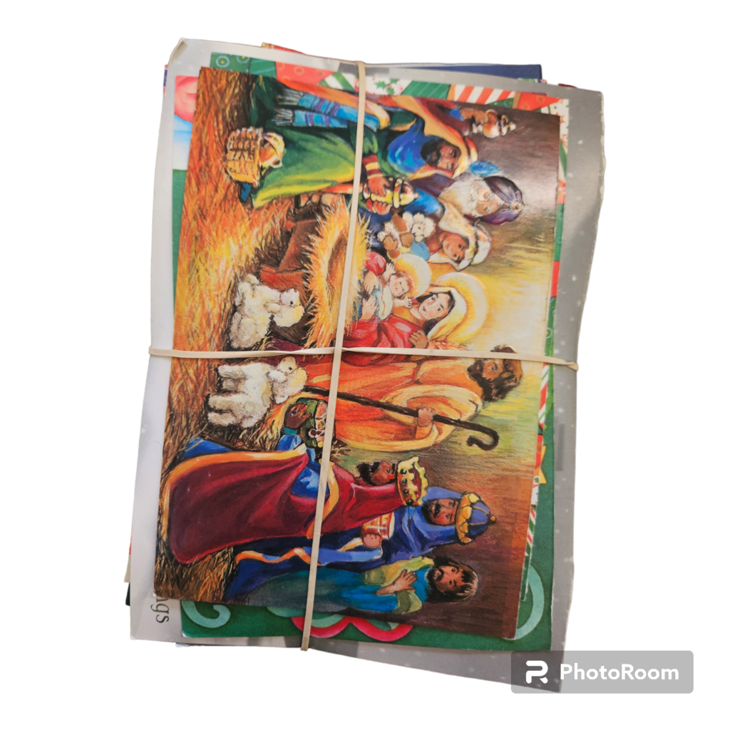 Vintage Christmas Card Paper Front Cover Scrapbook Crafting Epherma Pile