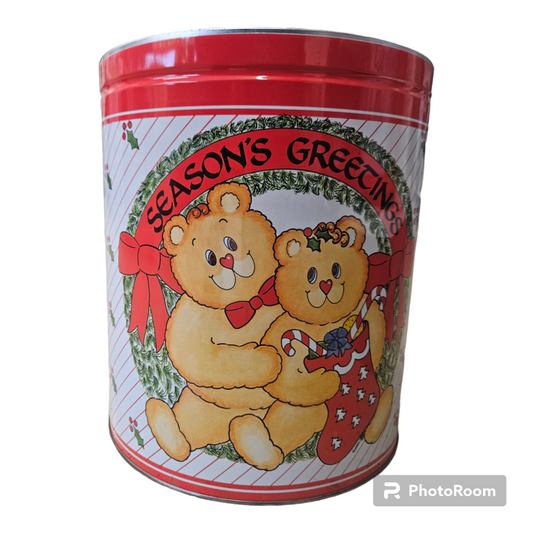 Vintage Large Popcorn Tin with Christmas Tree Ornaments