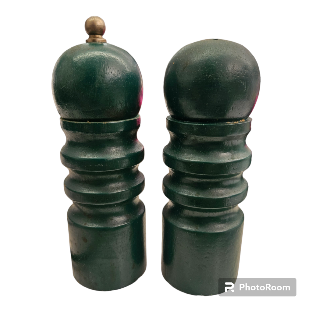 Green Wooden Salt Shaker and Pepper Grinder Set