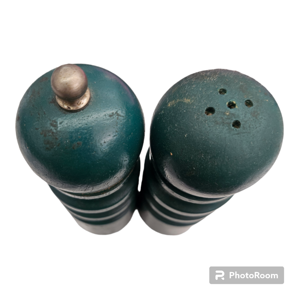 Green Wooden Salt Shaker and Pepper Grinder Set