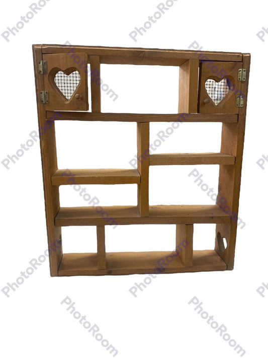 Vintage Wall Shelf Heart Doors Cubby Curio Cabinet Decor