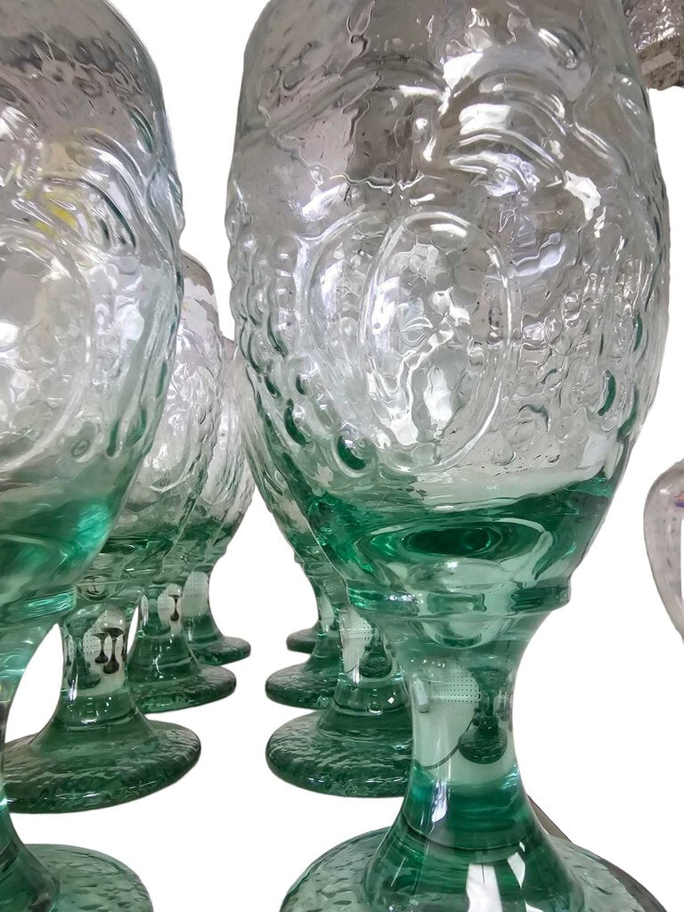 Vintage Libby Spanish Green Glass Orchard Fruit Iced Tea, Water Goblet, Set 8