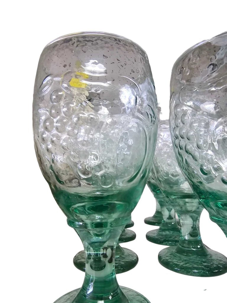 Vintage Libby Spanish Green Glass Orchard Fruit Iced Tea, Water Goblet, Set 8