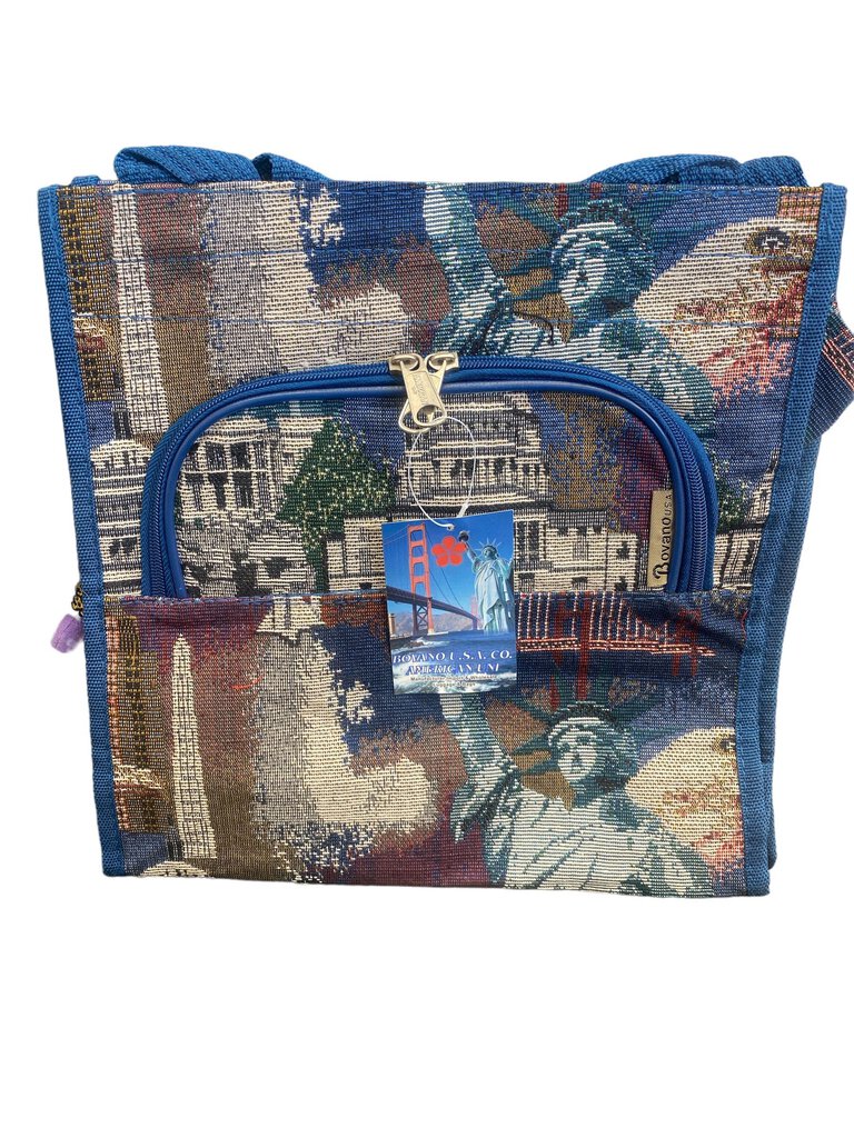 Vintage Bovanou U.S.A. CO. Tapestry Luggage Bag American Monuments 12"x12x5"