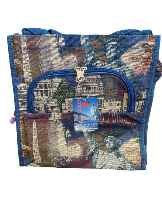 Vintage Bovanou U.S.A. CO. Tapestry Luggage Bag American Monuments 12"x12x5"