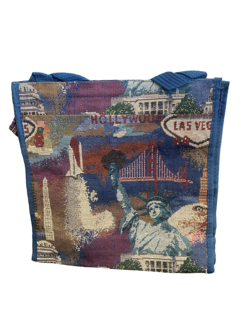 Vintage Bovanou U.S.A. CO. Tapestry Luggage Bag American Monuments 12"x12x5"