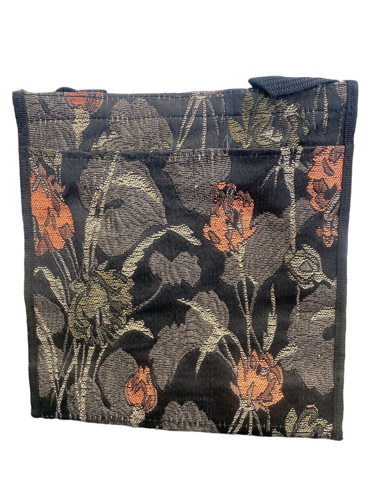 Vintage Bovanou U.S.A. CO. Tapestry Luggage Bag Red Flowers on Black 12"x12x5"