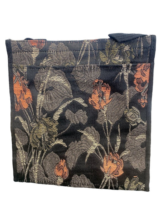 Vintage Bovanou U.S.A. CO. Tapestry Luggage Bag Red Flowers on Black 12"x12x5"
