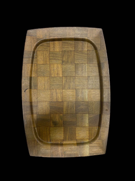 Vintage Weavewood Walnut Serving Tray/ Aluminum Sizzler Platter 17"x12"