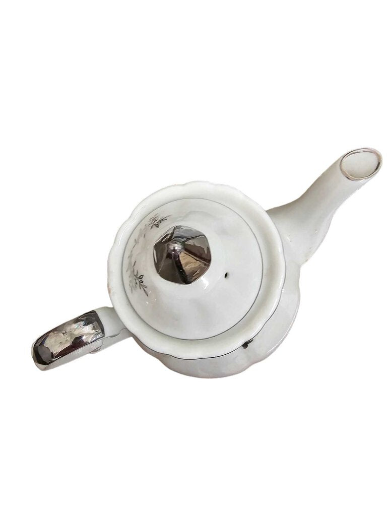 Vintage Lefton China Hand Painted Silver 25th Anniversary Tea Pot w LID