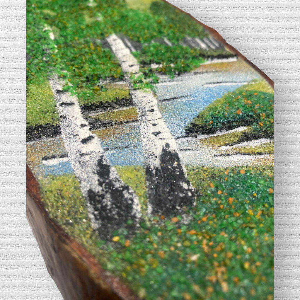 Textured Landscape Painting on Wood 12" Long 4" wide