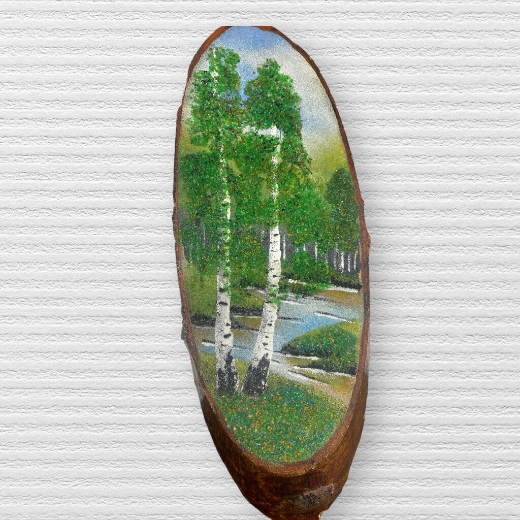 Textured Landscape Painting on Wood 12" Long 4" wide