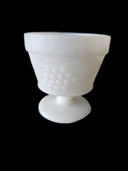 Vintage Anchor Hocking MILK GLASS Grape Pattern Footed Dish