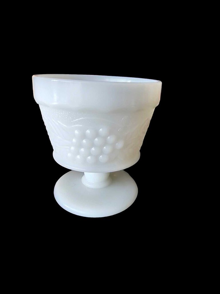 Vintage Anchor Hocking MILK GLASS Grape Pattern Footed Dish