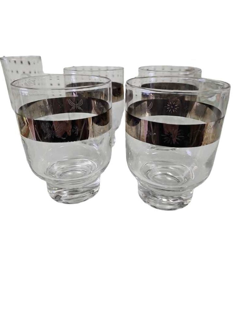 Vintage Silver Rim Brandy Old Fashioned Water Glasses Four Season Glasses Set 4