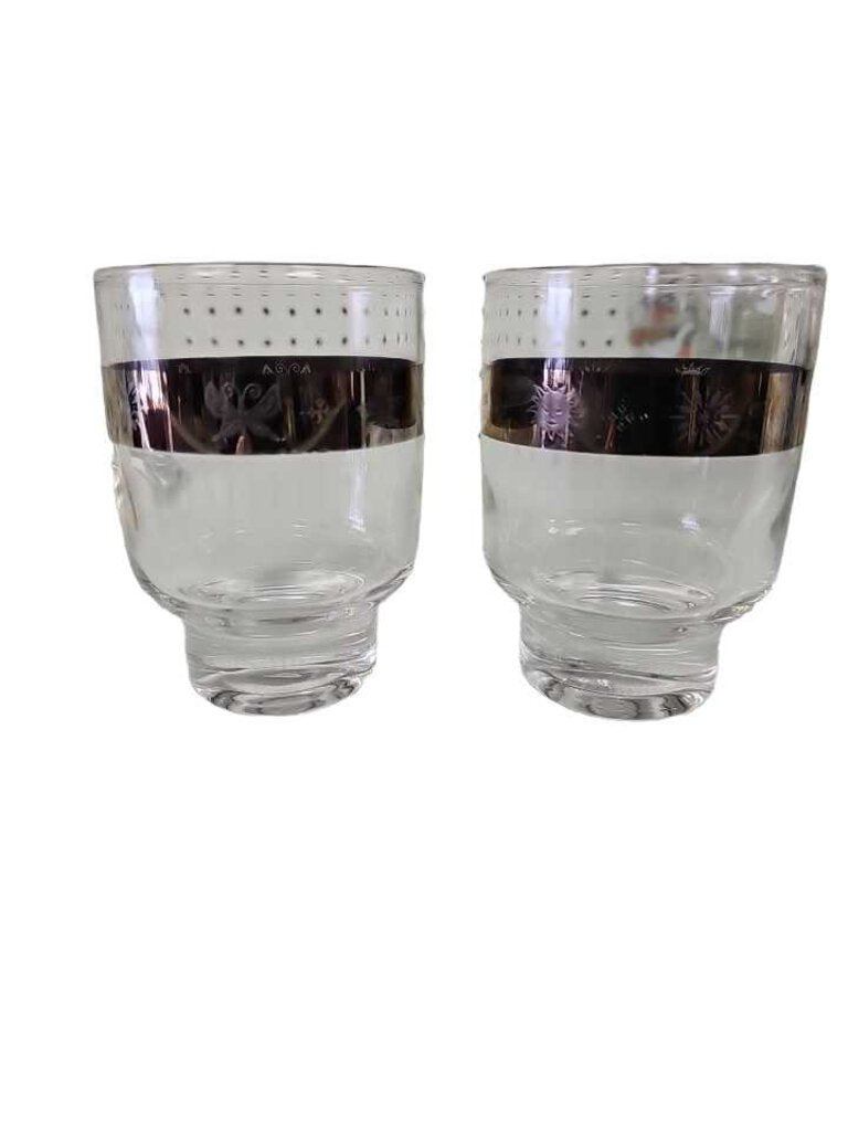 Vintage Silver Rim Brandy Old Fashioned Water Glasses Four Season Glasses Set 4