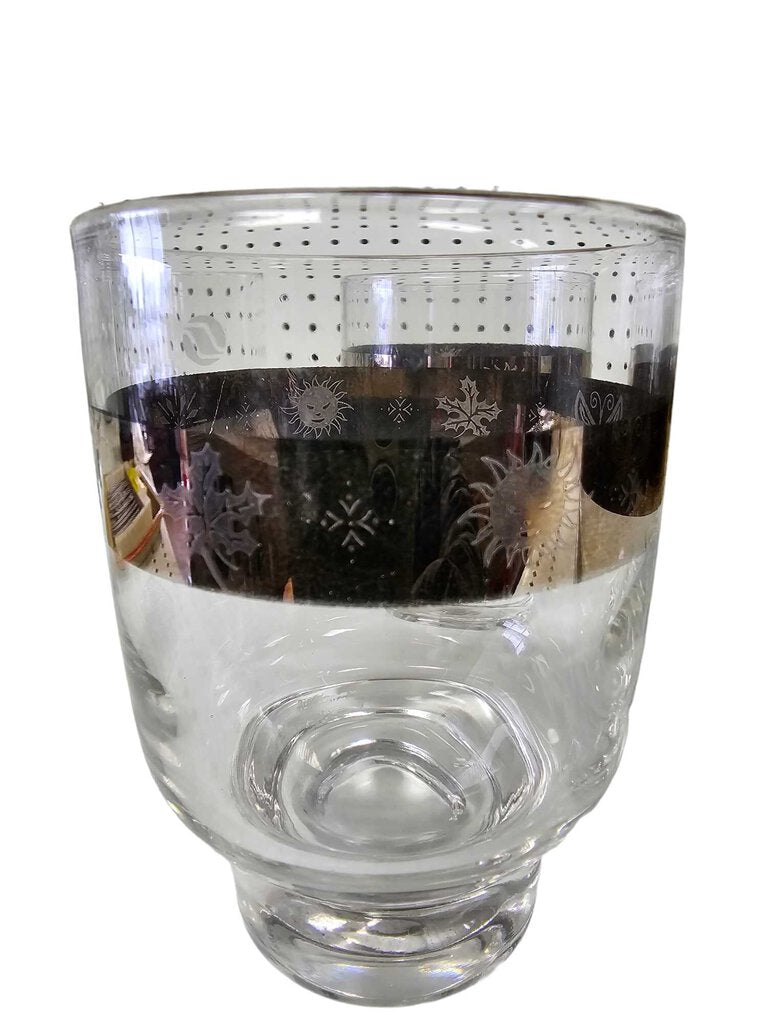 Vintage Silver Rim Brandy Old Fashioned Water Glasses Four Season Glasses Set 4