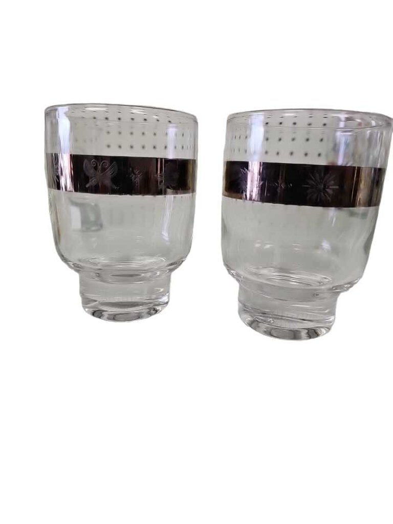 Vintage Silver Rim Brandy Old Fashioned Water Glasses Four Season Glasses Set 4