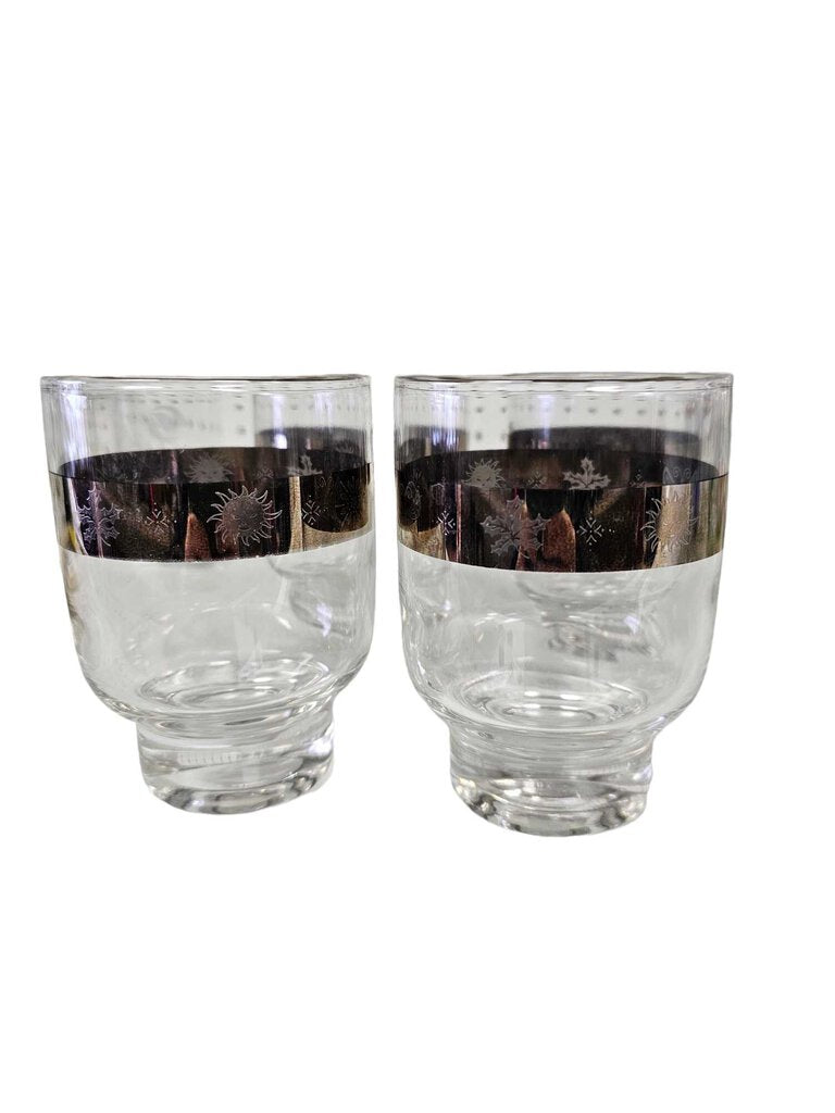 Vintage Silver Rim Brandy Old Fashioned Water Glasses Four Season Glasses Set 4