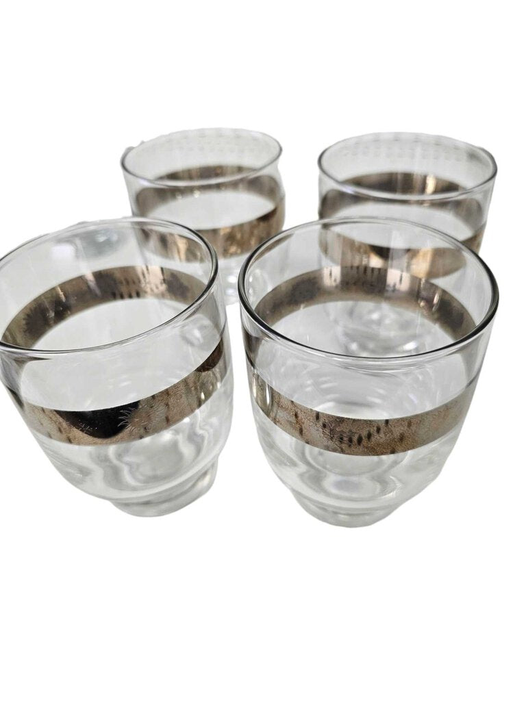 Vintage Silver Rim Brandy Old Fashioned Water Glasses Four Season Glasses Set 4