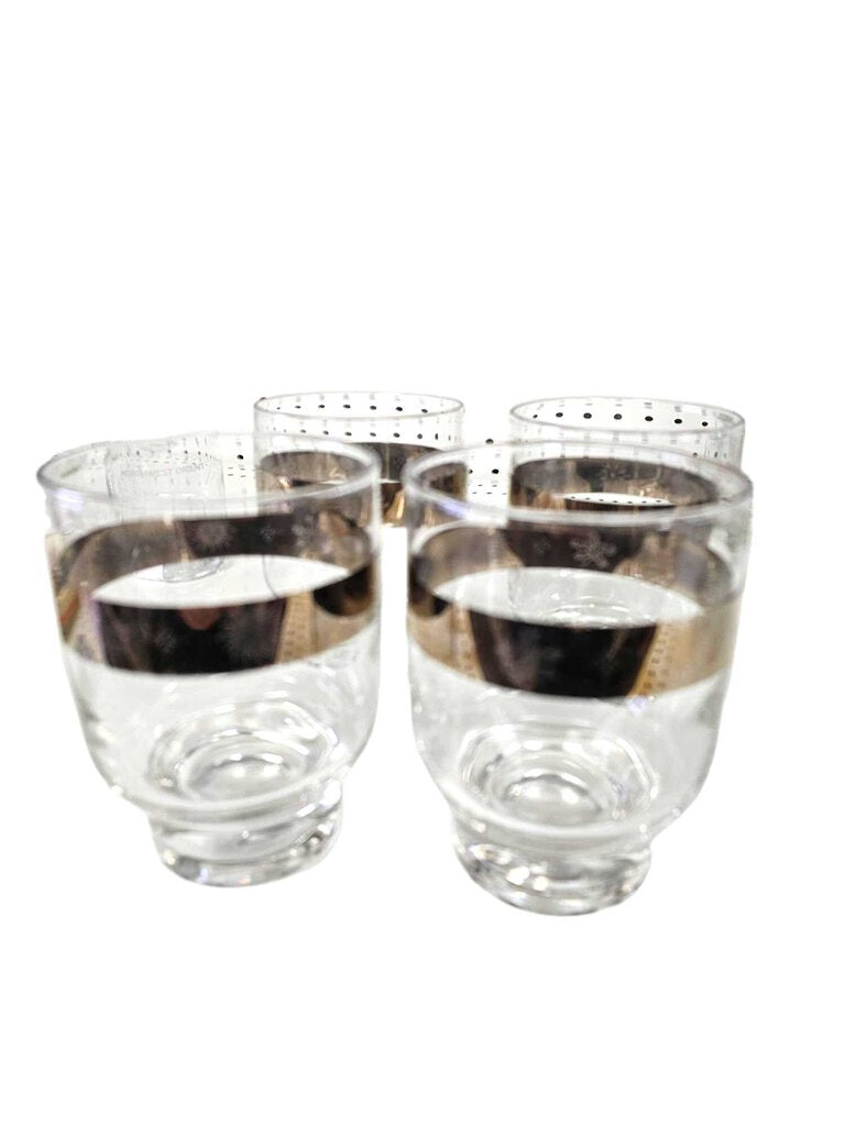 Vintage Silver Rim Brandy Old Fashioned Water Glasses Four Season Glasses Set 4