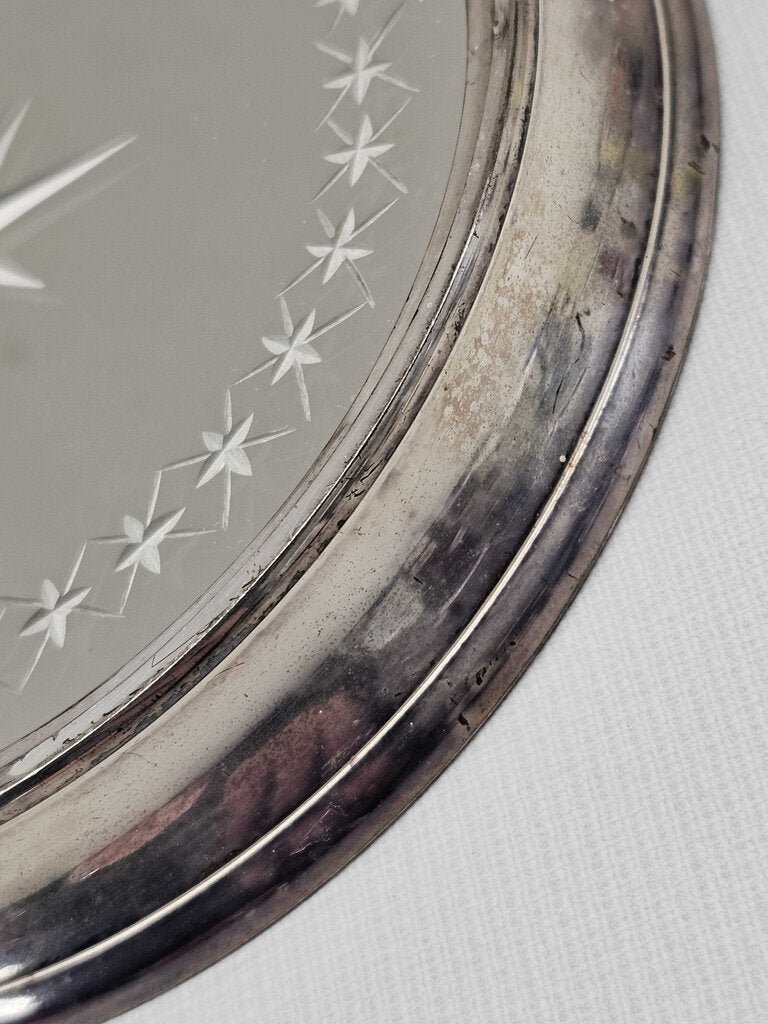 Vintage Silver Rimmed Etched Mirror Plate Coaster