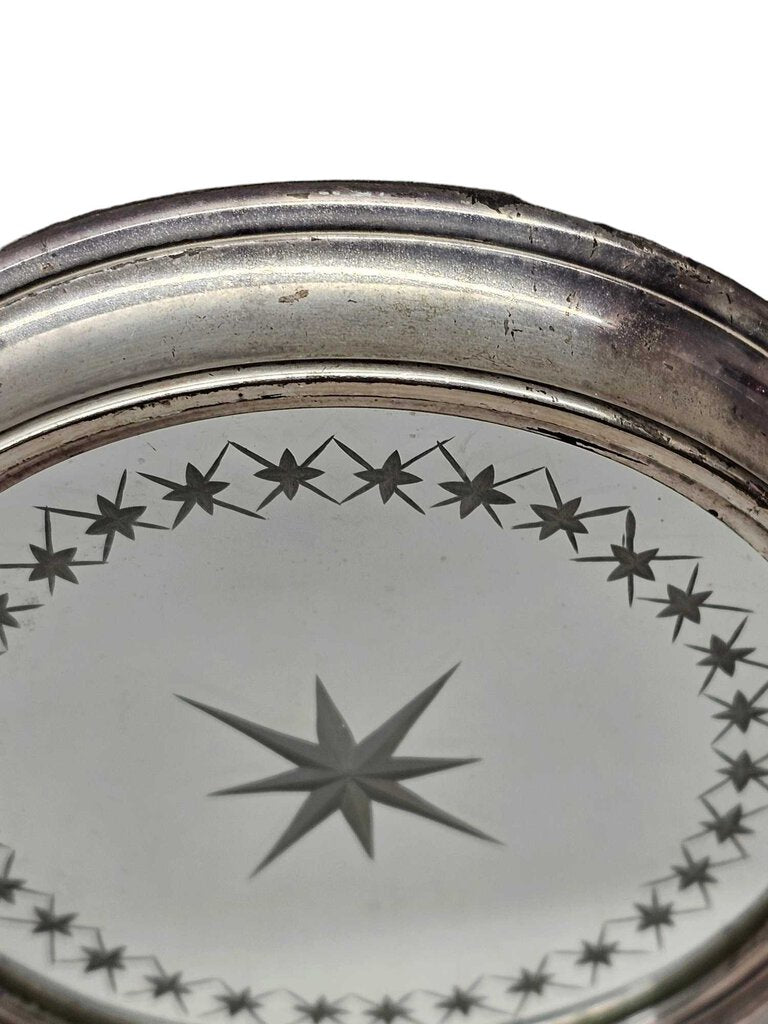 Vintage Silver Rimmed Etched Mirror Plate Coaster
