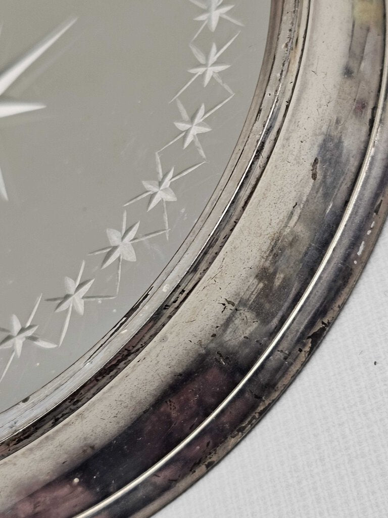Vintage Silver Rimmed Etched Mirror Plate Coaster