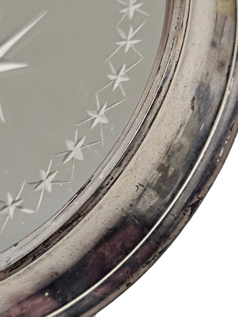 Vintage Silver Rimmed Etched Mirror Plate Coaster