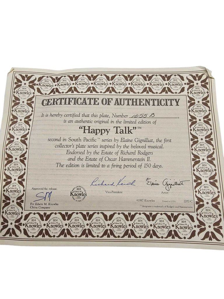 South Pacific "Happy Talk" Collectors Plate! 1987