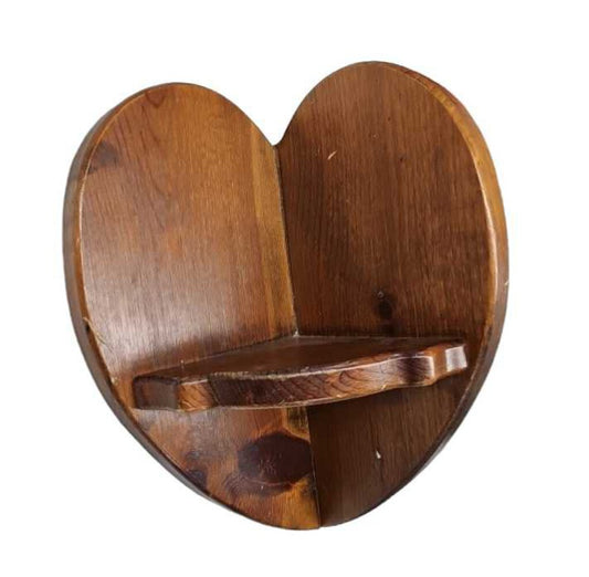 Vintage Country Cabin Wooden Heart Shaped Corner Wall Shelf