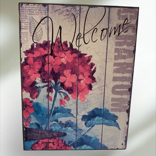 Floral Welcome Printed Pressed Board Sign 6"x8"