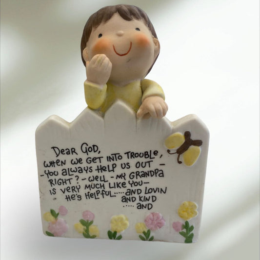 Enesco 1982 Anne Fitzgerald Dear God Kids When We Get Into Trouble Grandpa Boy Figurine