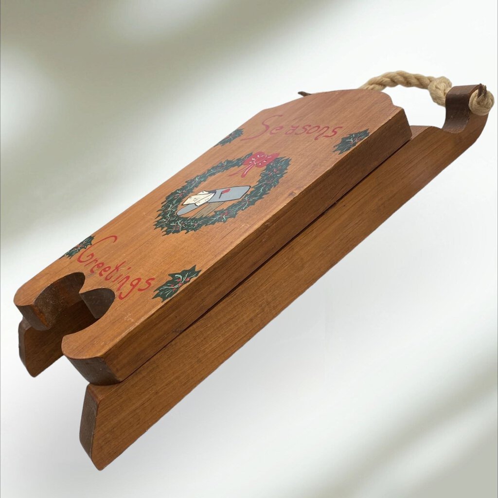 Seasons Greetings Wooden Sled wall Art 15" Tall 5.5" Wide 2" Thick