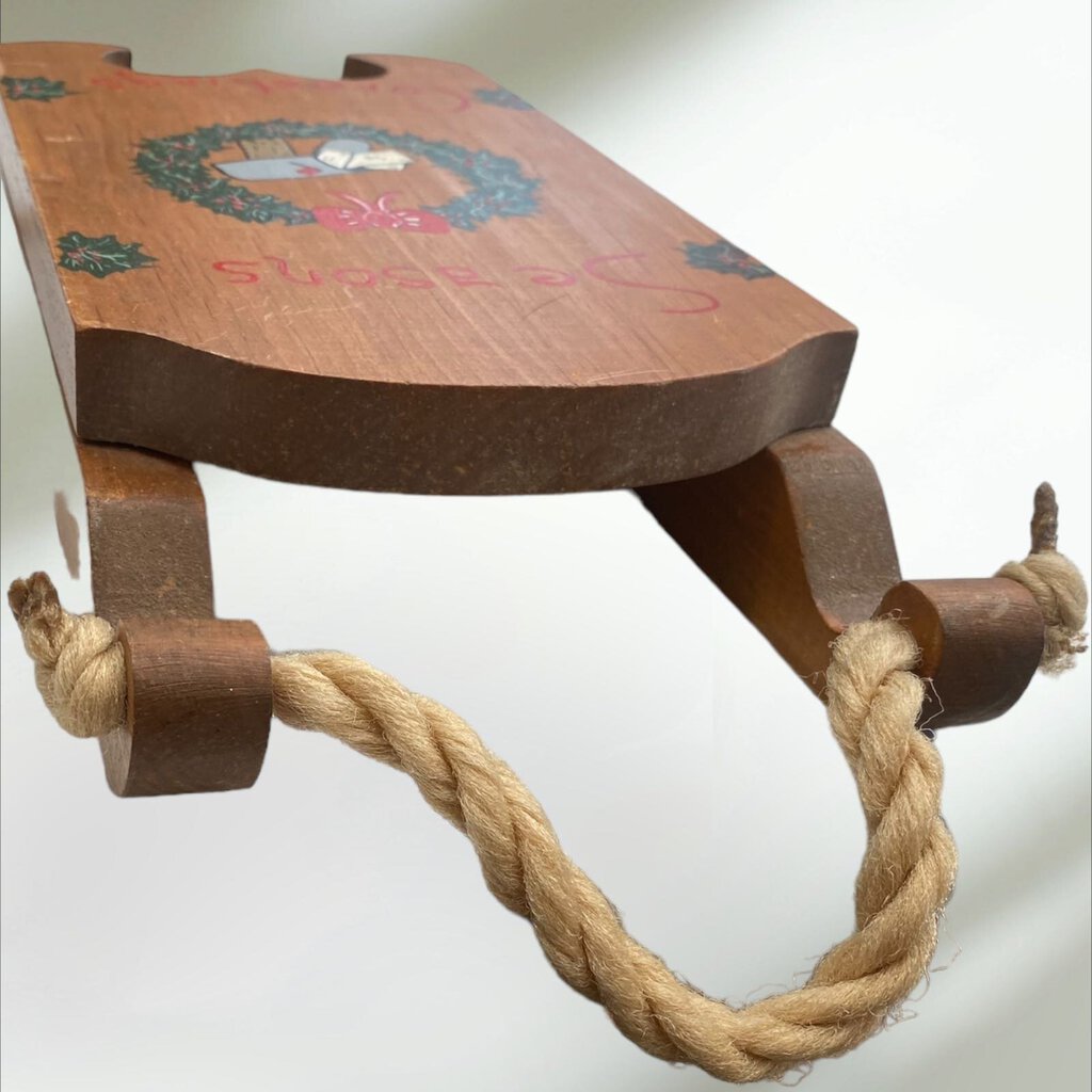 Seasons Greetings Wooden Sled wall Art 15" Tall 5.5" Wide 2" Thick